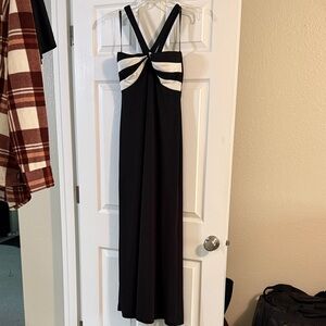 Chic Halter Black and White Maxi Dress